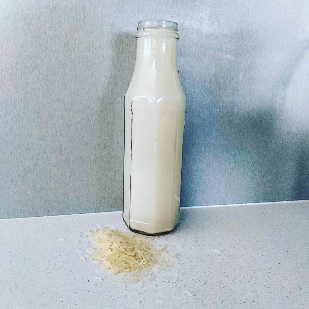 Rice water in a glass bottle